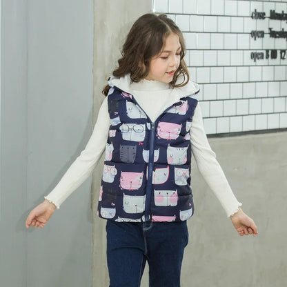 Autumn Winter Girls Vests Children's Cotton Warm Coat Baby Boy Dinosaur Hooded Waistcoat Kids Cartoon Cute Outerwear Clothing