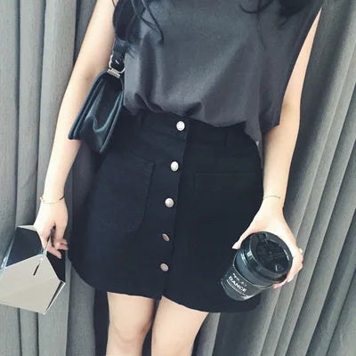 On sale 2019 summer Womens ladies A-line Pencil denim min Skirt High Waist jeans harajuku pockets Skirt black white high quality