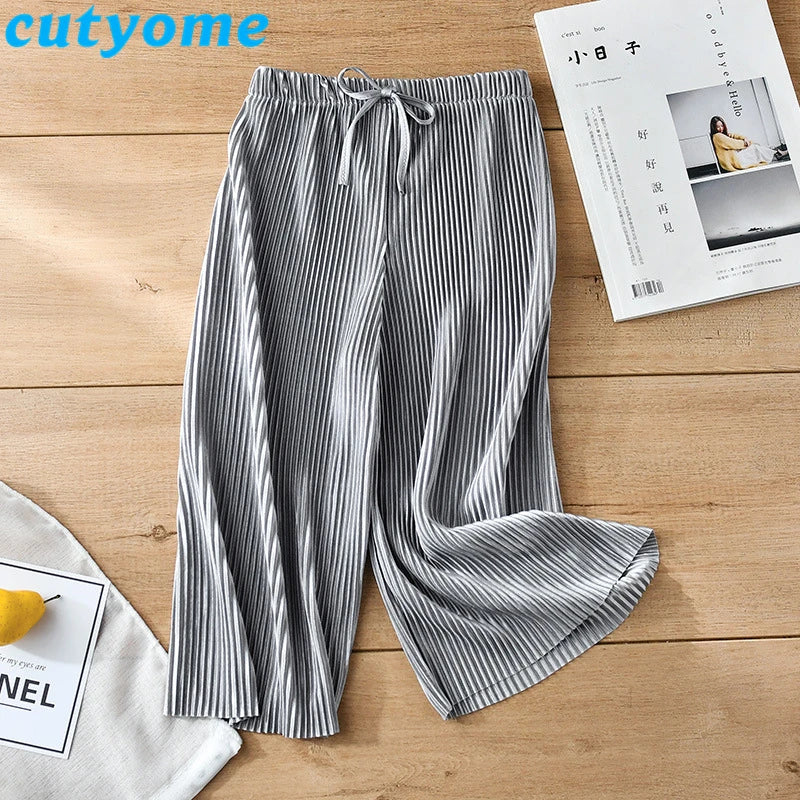 Summer Girl Wide Leg Pant Toddler Kids Casual Loose Trouser Child Pleated Chiffon Pants Teenage Girls Clothing Leggings 12 13 14