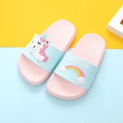 Unicorn Slippers for Boy Girl Rainbow Shoes 2019 Summer Todder Animal Kids Indoor Baby PVC Cartoon