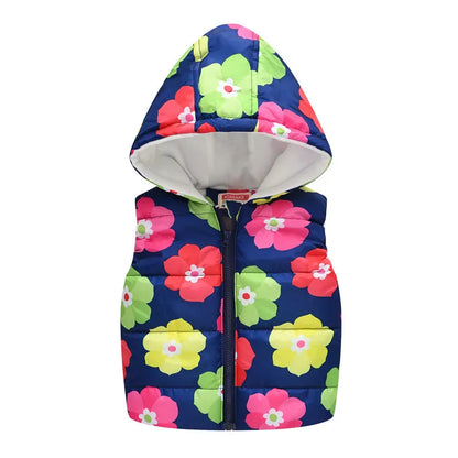 Autumn Winter Girls Vests Children's Cotton Warm Coat Baby Boy Dinosaur Hooded Waistcoat Kids Cartoon Cute Outerwear Clothing