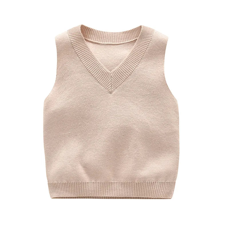 Winter New Kids Sweater Knitted Vests For Girls V-neck Fleece Vest Boy Casual Sleeveless Vest Sweater