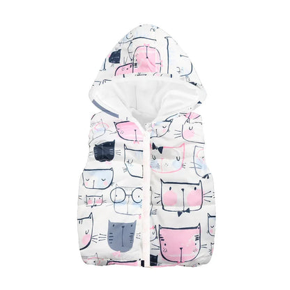 Autumn Winter Girls Vests Children's Cotton Warm Coat Baby Boy Dinosaur Hooded Waistcoat Kids Cartoon Cute Outerwear Clothing