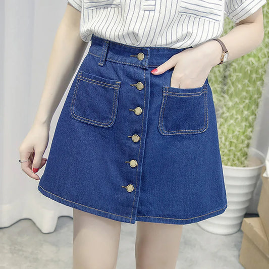 On sale 2018 summer Womens ladies A-line Skirt Pencil denim High Waist jeans harajuku pockets Skirt black white high quality