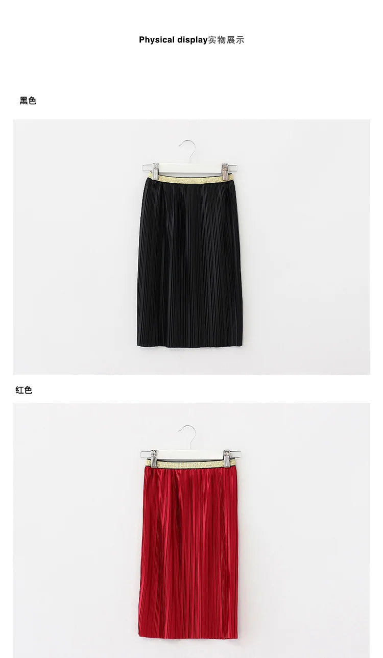 Children's Velvet Pleated Skirt 2023 Winter New Girls Solid Color Stretch Smooth Casual Loose Kids High Waist Half-Length