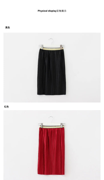 Children's Velvet Pleated Skirt 2023 Winter New Girls Solid Color Stretch Smooth Casual Loose Kids High Waist Half-Length