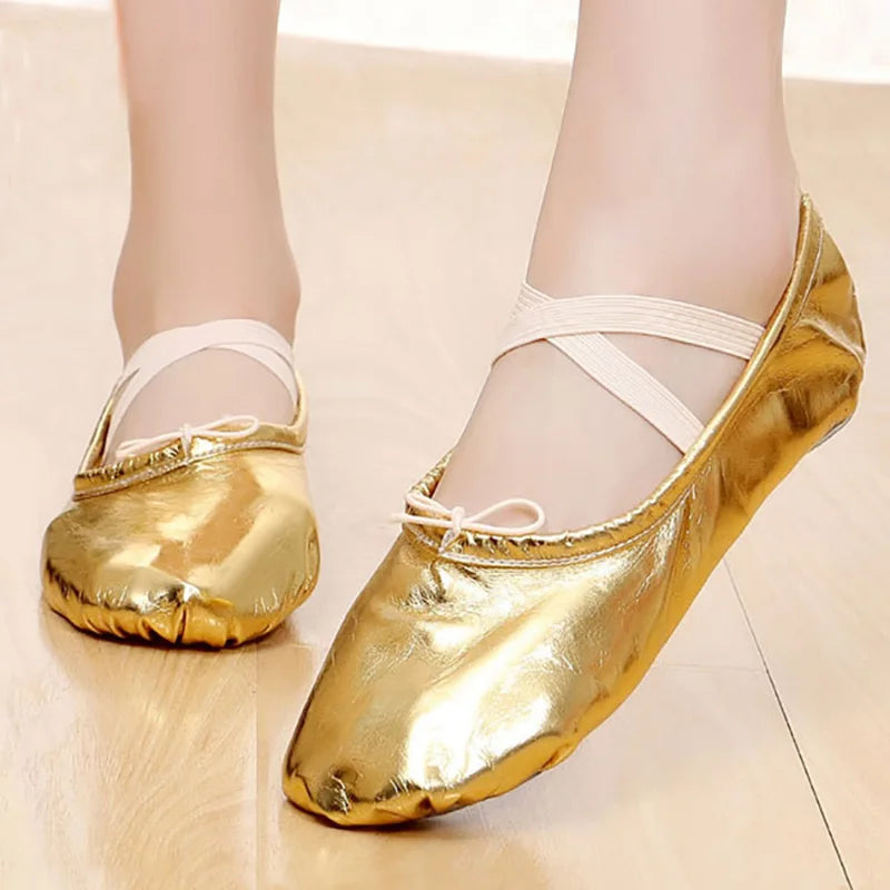 USHINE new style gold silver body-shaping training Yoga slippers shoes gym belly ballet dance shoes children girls woman