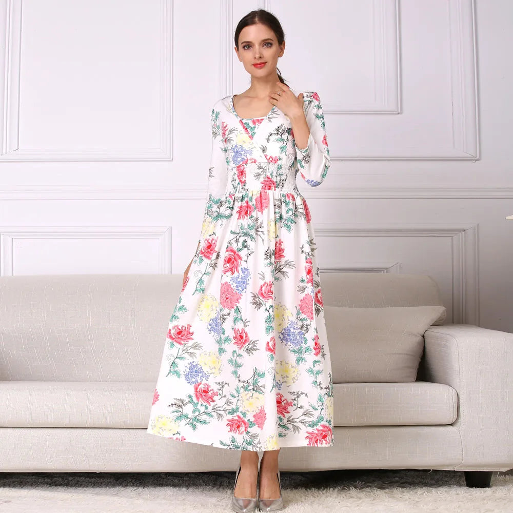 2024 NEW Print Maternity Dresses Breastfeeding Clothes for Lactation Pregnant Women Cotton Blend Dress Long Elegant Temperament