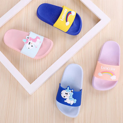 Unicorn Slippers for Boy Girl Rainbow Shoes 2019 Summer Todder Animal Kids Indoor Baby PVC Cartoon