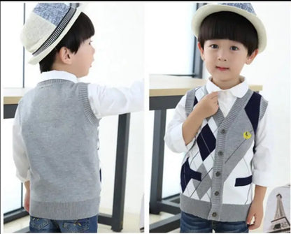 2024 Autumn Spring Kids Boy Sweater Vest Girl Children Clothing Plaid Stitching Coat Baby Cotton thick top Boys Cardigan Vest