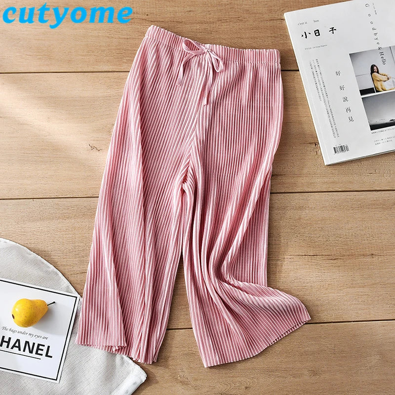 Summer Girl Wide Leg Pant Toddler Kids Casual Loose Trouser Child Pleated Chiffon Pants Teenage Girls Clothing Leggings 12 13 14