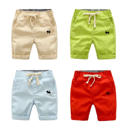 2023 Summer Boys Casual Shorts Children Cotton Elastic Waist Pants Toddler Kids Knee Length Pants Solid Color Baby Boys Clothes