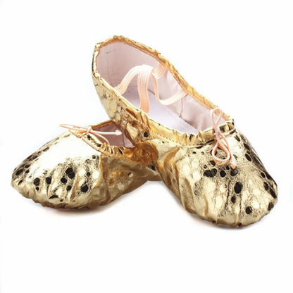 USHINE new style gold silver body-shaping training Yoga slippers shoes gym belly ballet dance shoes children girls woman