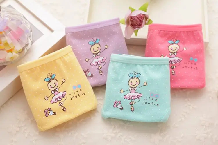 4 Pcs/Lot Kids Cotton Briefs Girls Panties Cartoon Pattern Underpants Candy Colors Triangle Girls Underwear  2-10 Years