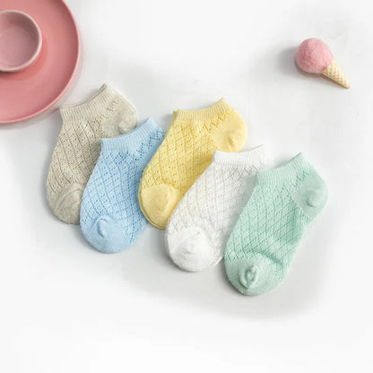 5pairs/Set Thin Kids Baby Socks for Sping Summer 0-5 Years Mesh Breathable Cotton Socks for Boys Girls KF552