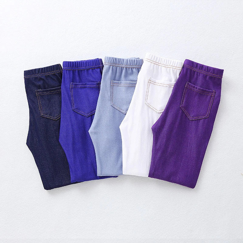 Spring Summer Girls Elastic Skinny Pants Solid Color Kids Stretch Trousers 3-12Yrs Children Lmitation Denim Fabric Jeans Pants