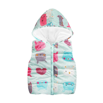 Autumn Winter Girls Vests Children's Cotton Warm Coat Baby Boy Dinosaur Hooded Waistcoat Kids Cartoon Cute Outerwear Clothing