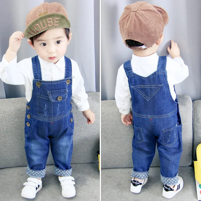 DIIMUU Infant Boys Jeans Trousers Long Pants Solid Toddler Kids Baby Overalls Elastic Waist Clothes Bottoms