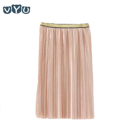 Children's Velvet Pleated Skirt 2023 Winter New Girls Solid Color Stretch Smooth Casual Loose Kids High Waist Half-Length