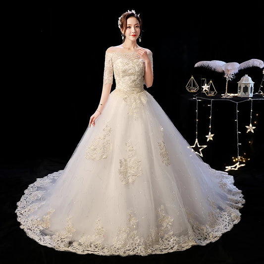 Wedding Dress 2023 The Elegant Boat Neck Sweep Train Princess Wedding Gowns Champagne Lace Plus Size Wedding Dresses F