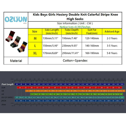 New Arrivals Kids Boys Girls Socks Colorful Stripe Knee High Baby Socks Hosiery Double Knit Combed Cotton