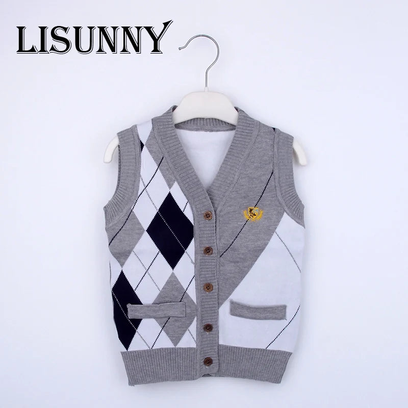 2024 Autumn Spring Kids Boy Sweater Vest Girl Children Clothing Plaid Stitching Coat Baby Cotton thick top Boys Cardigan Vest