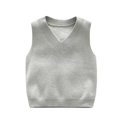 Winter New Kids Sweater Knitted Vests For Girls V-neck Fleece Vest Boy Casual Sleeveless Vest Sweater