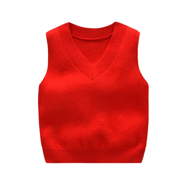 Winter New Kids Sweater Knitted Vests For Girls V-neck Fleece Vest Boy Casual Sleeveless Vest Sweater