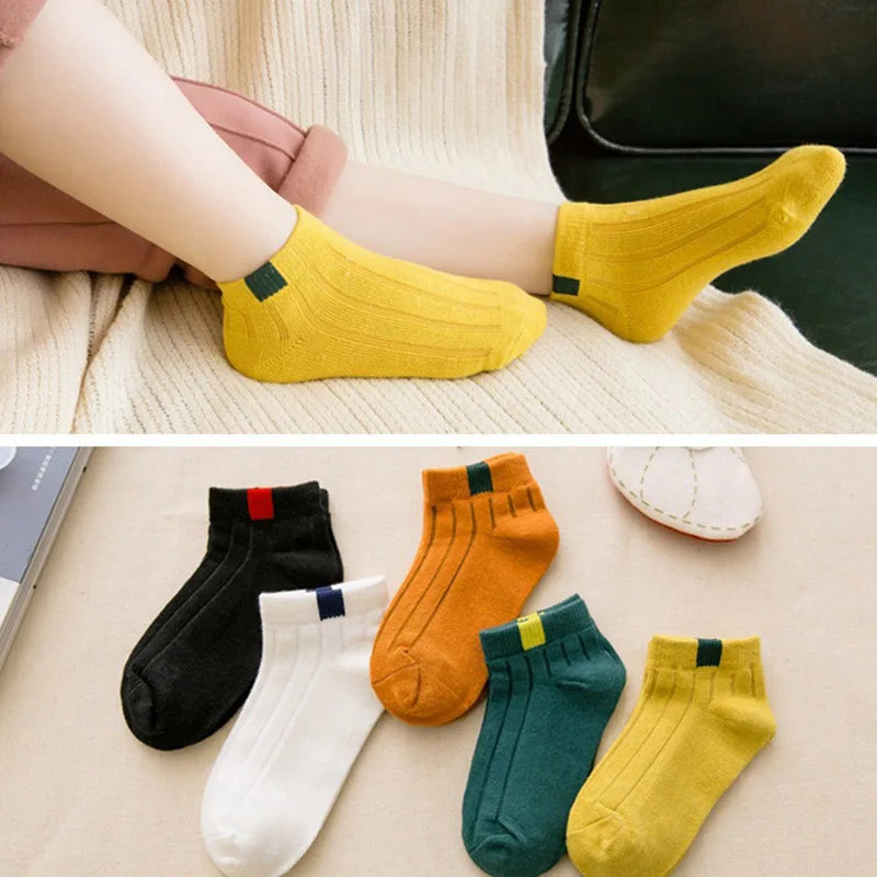 10 Pieces=5 Pairs Children  Soft Cotton Socks Spring&Autumn Girls Short Socks With Boys Socks 1-10 Year School Sports Kids Socks