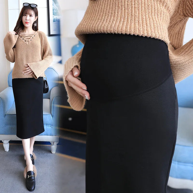 Maternity High Waist Belly Skirts Pregnant Women Empired   Mid-Calf Pencil  Office Long Straight Skirt