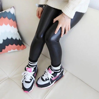 Fashion Kids PU Leather Pants Girls Baby Kids Stretch Trousers Toddler Skinny Leggings for 1-8Y