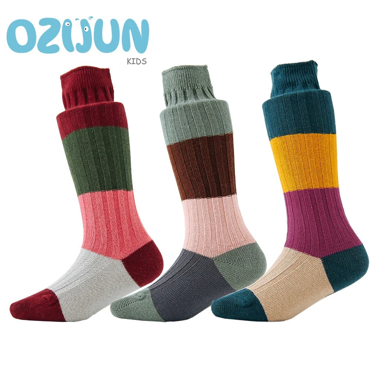 New Arrivals Kids Boys Girls Socks Colorful Stripe Knee High Baby Socks Hosiery Double Knit Combed Cotton