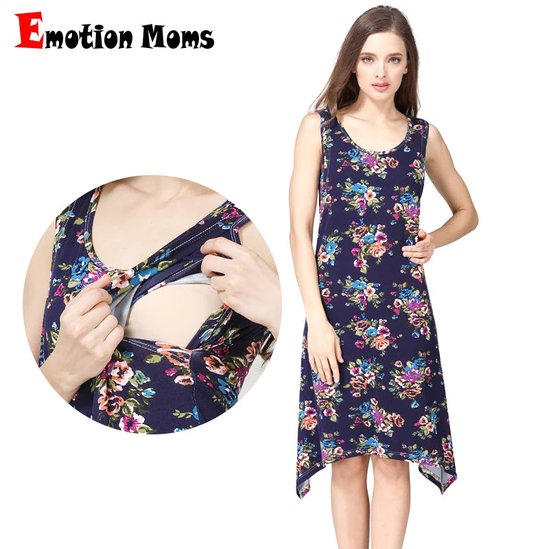 Summer Breastfeeding Dresses Maternity Clothes Sleeveless Printing Pregnant Dress Clothes for Postpartum Women Black Skirt