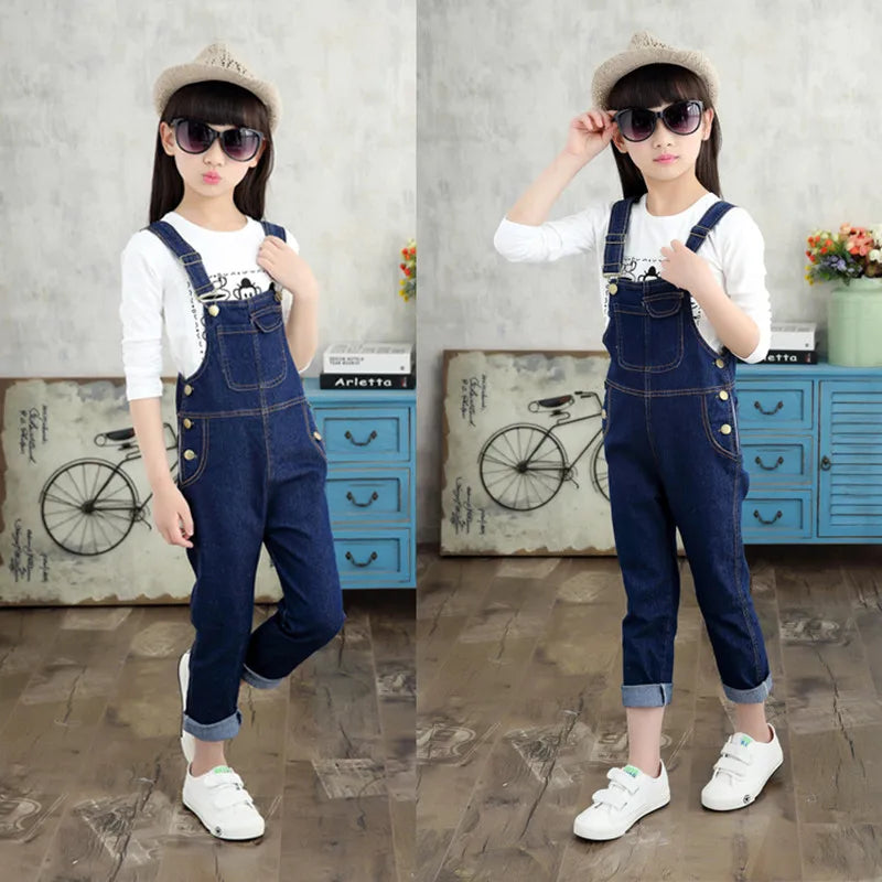 Kids Denim Overalls for Teenagers Spring Jeans Dungarees Girls Pocket Jumpsuit Children Boys Pants For Age 4 5 7 9 11 13 Years