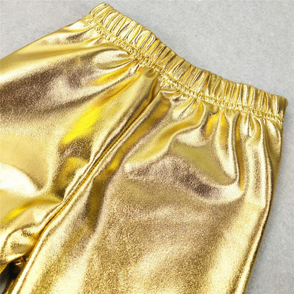 Children Girls Leggings Shiny Gold Silver Long Boys Punk Pants Autumn Spring Kids Pants Leggins