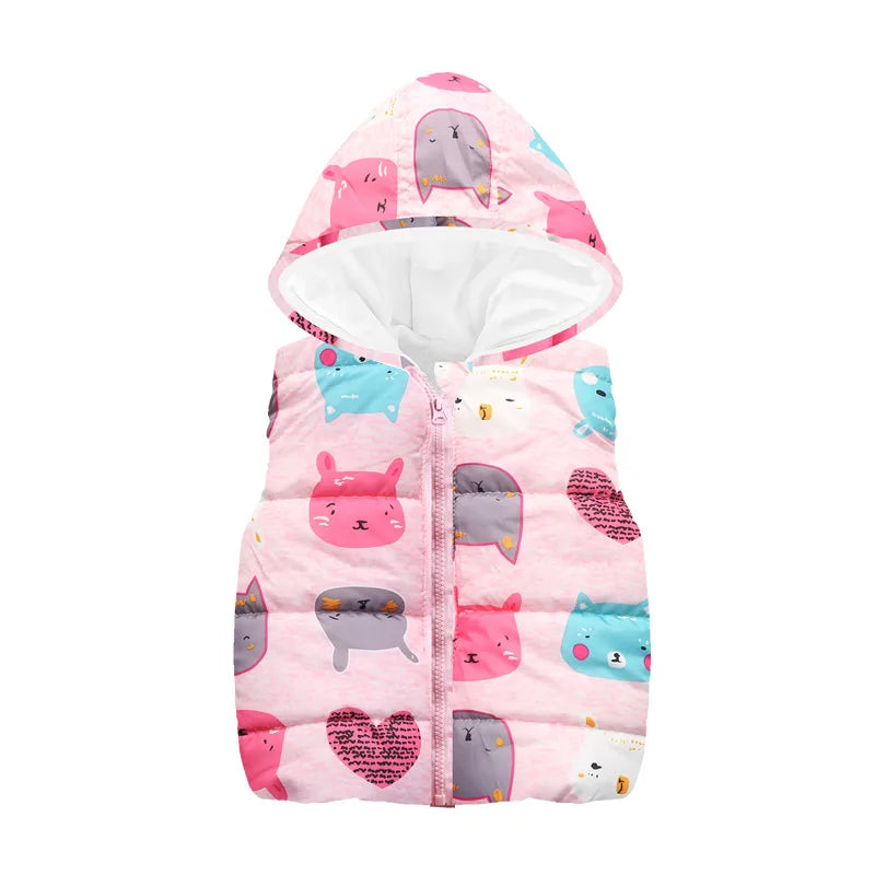 Autumn Winter Girls Vests Children's Cotton Warm Coat Baby Boy Dinosaur Hooded Waistcoat Kids Cartoon Cute Outerwear Clothing