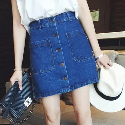 On sale 2019 summer Womens ladies A-line Pencil denim min Skirt High Waist jeans harajuku pockets Skirt black white high quality