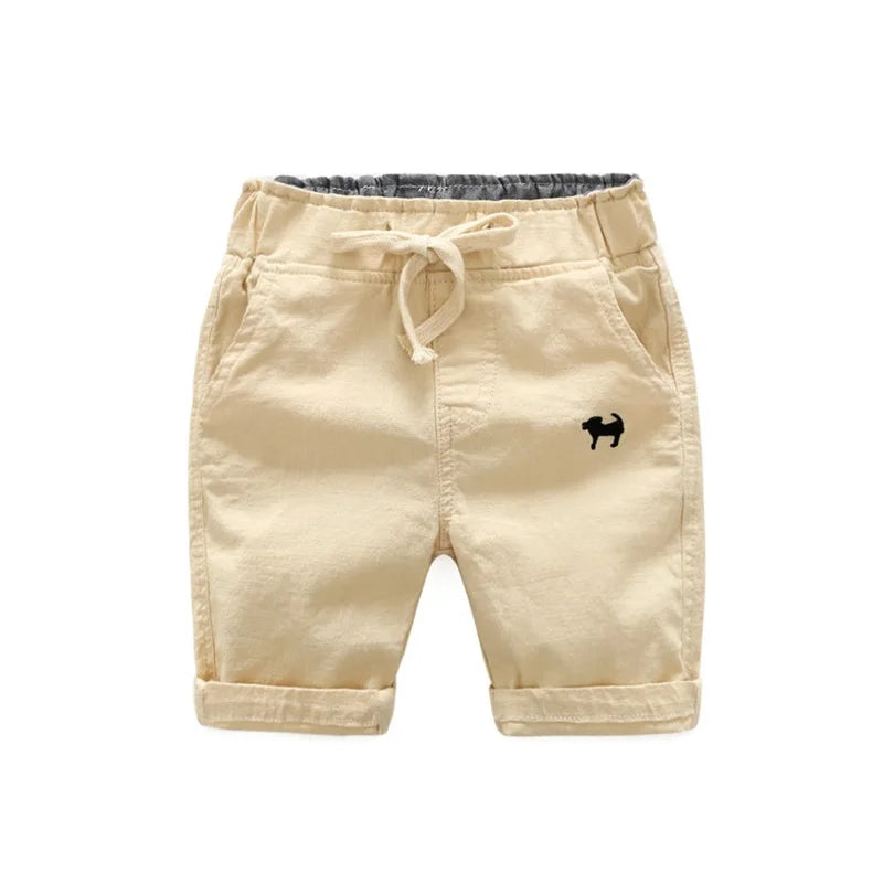 2023 Summer Boys Casual Shorts Children Cotton Elastic Waist Pants Toddler Kids Knee Length Pants Solid Color Baby Boys Clothes