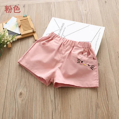 2024 New 2 3 4 6 8 9 10 12 Years Children Fashion Cotton Embroidery Cartoon Solid Color Cotton Summer Kids Baby Girls Shorts