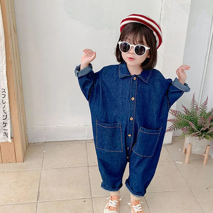 MILANCEL Kids Overalls Denim Girls Clothes Spring Boys Jumpsuits Loose Style Girls Playsuit