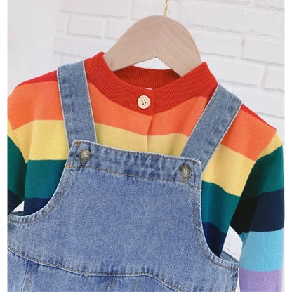 Korean style Spring Fall Kids Children Oversized Wide Leg Denim Overalls Baby Clothes Boys Girls Loose All-match Casual Pants