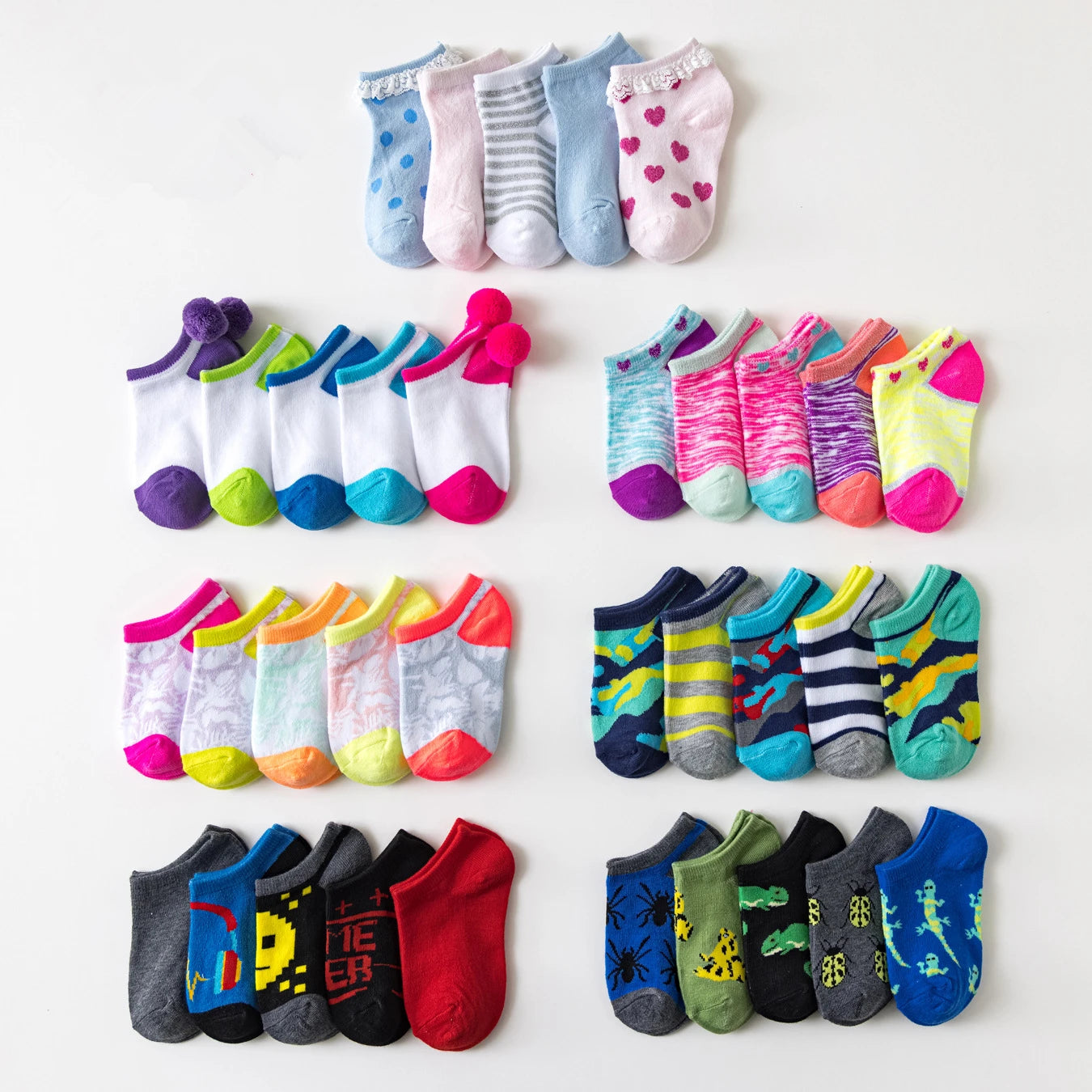 5 Pairs/lot 3-9 Years Children Socks Summer Breathable Thin Section Kids Short Socks Boys Girls Outside Sport Socks Boat Socks