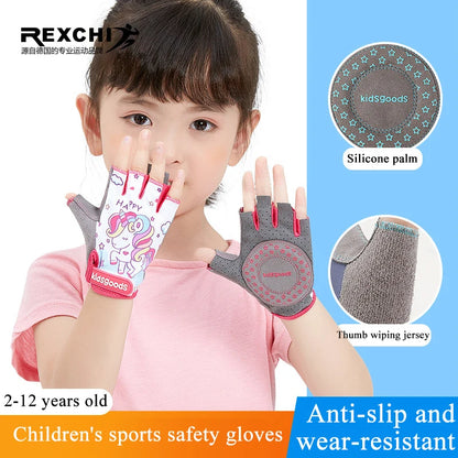 Children's Cycling Gloves Safe Cycling Pulley Sports Handguard Printing Cartoon Non-Slip Shock Absorption Kids Gloves