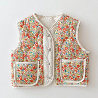 2025 Autumn New Baby Floral Sleeveless Coat Cotton Kids Warm Vest For Girls Clothes Fashion Baby Boy Double Sided Windproof Vest