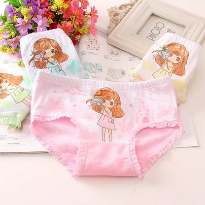 Girls Briefs Fine Cotton Underwear Cute Designs Printing Panties Kids Breathable Soft Healthy Underpants Girls Boxer 4pcs/Lot