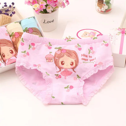 Girls Briefs Fine Cotton Underwear Cute Designs Printing Panties Kids Breathable Soft Healthy Underpants Girls Boxer 4pcs/Lot