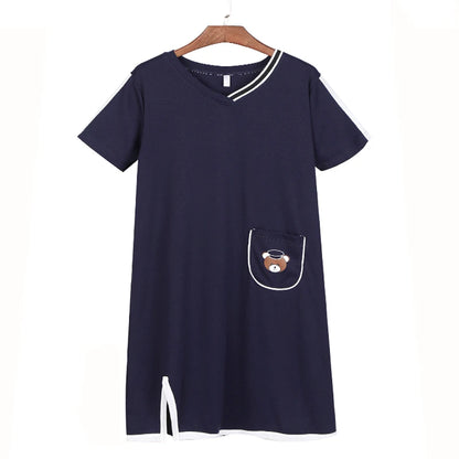 Summer Knitted Cotton Women Nightgown Short Sleeve Cartoon Sweet Soft Female Nightdress Loose M-5XL Girls Nightwear