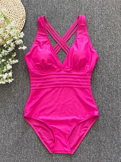 2023 Sexy One Piece Swimsuit Women Cross Bandage Backless Swimwear Female Push Up Monokini Bathers Bathing Suits Beachwear Swim