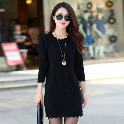 Women Sweaters Dress Pullovers 2025 New Autumn Winter Long Knitted Sweater Knitwear Female Long Sleeve Bottoming Long Dresses