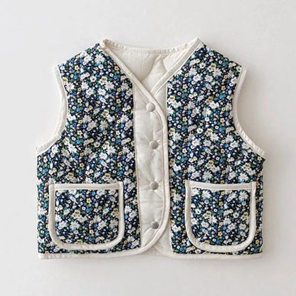 2025 Autumn New Baby Floral Sleeveless Coat Cotton Kids Warm Vest For Girls Clothes Fashion Baby Boy Double Sided Windproof Vest